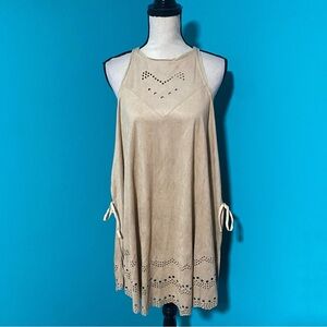 NWT Muche Muchette OS Brown Faux Suede Side Tie Tunic Top